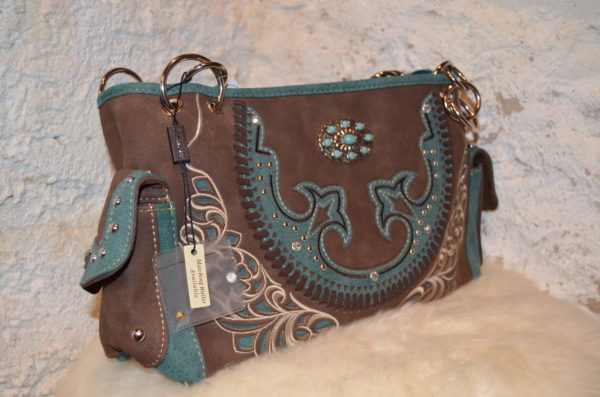 Sac à main en cuir Montana - brun/turquoise